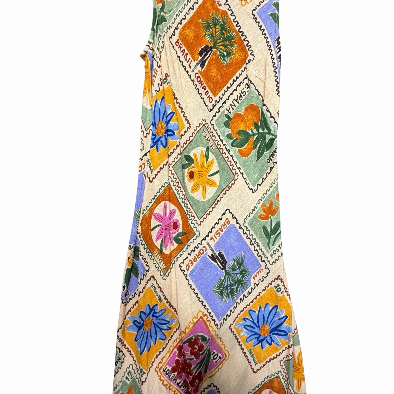 NWT Small Paper Heart Anthropologie Linen Blend Floral Post Card Maxi Dress S
