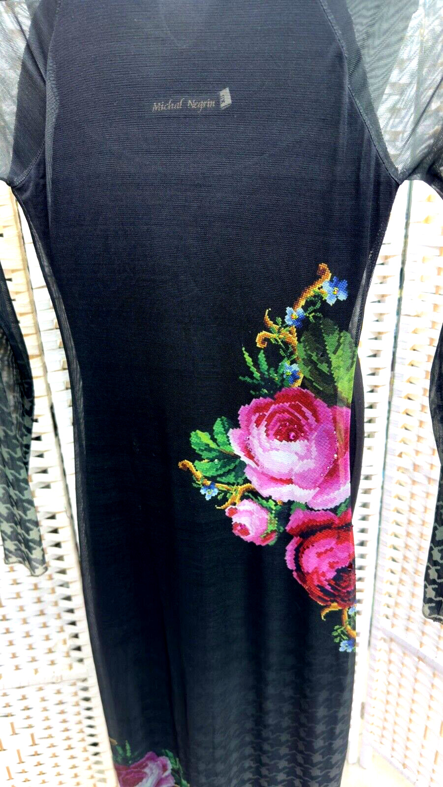 Michal Negrin Length Black Dress With Colorful Flowers Dress Size – XS –