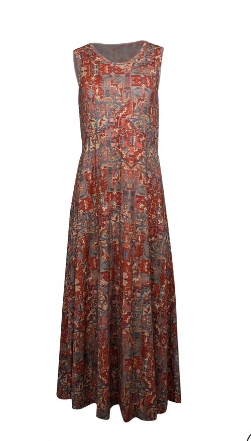 Peruvian Connection Women’s L RustOrange Beige Abstract Jersey Maxi Dress