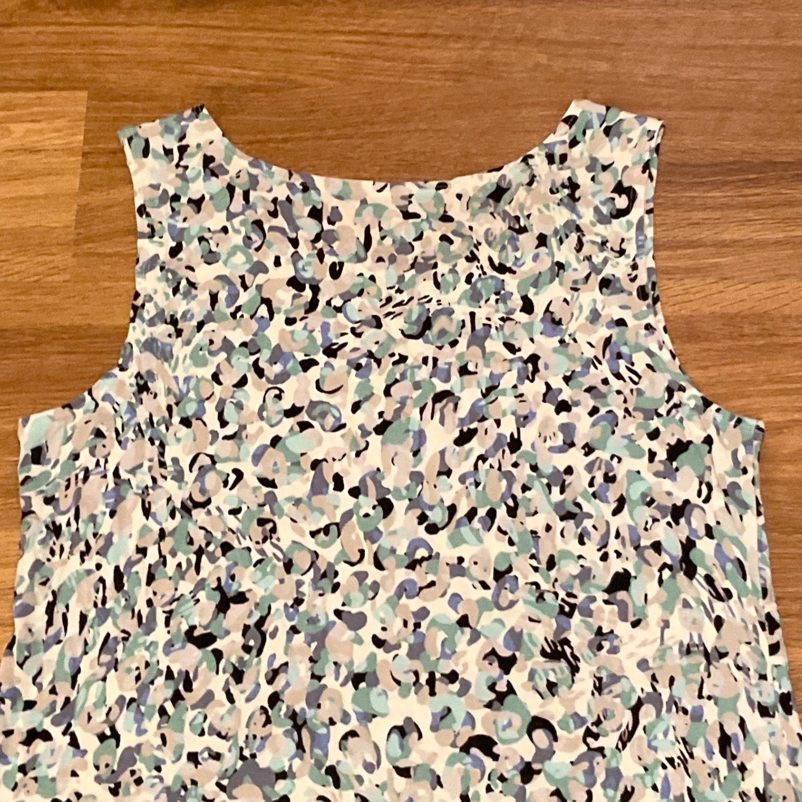 Womens Logo Layers Sleeveless Shift Dress Blue Mint Abstract Print Ruffle Hem L