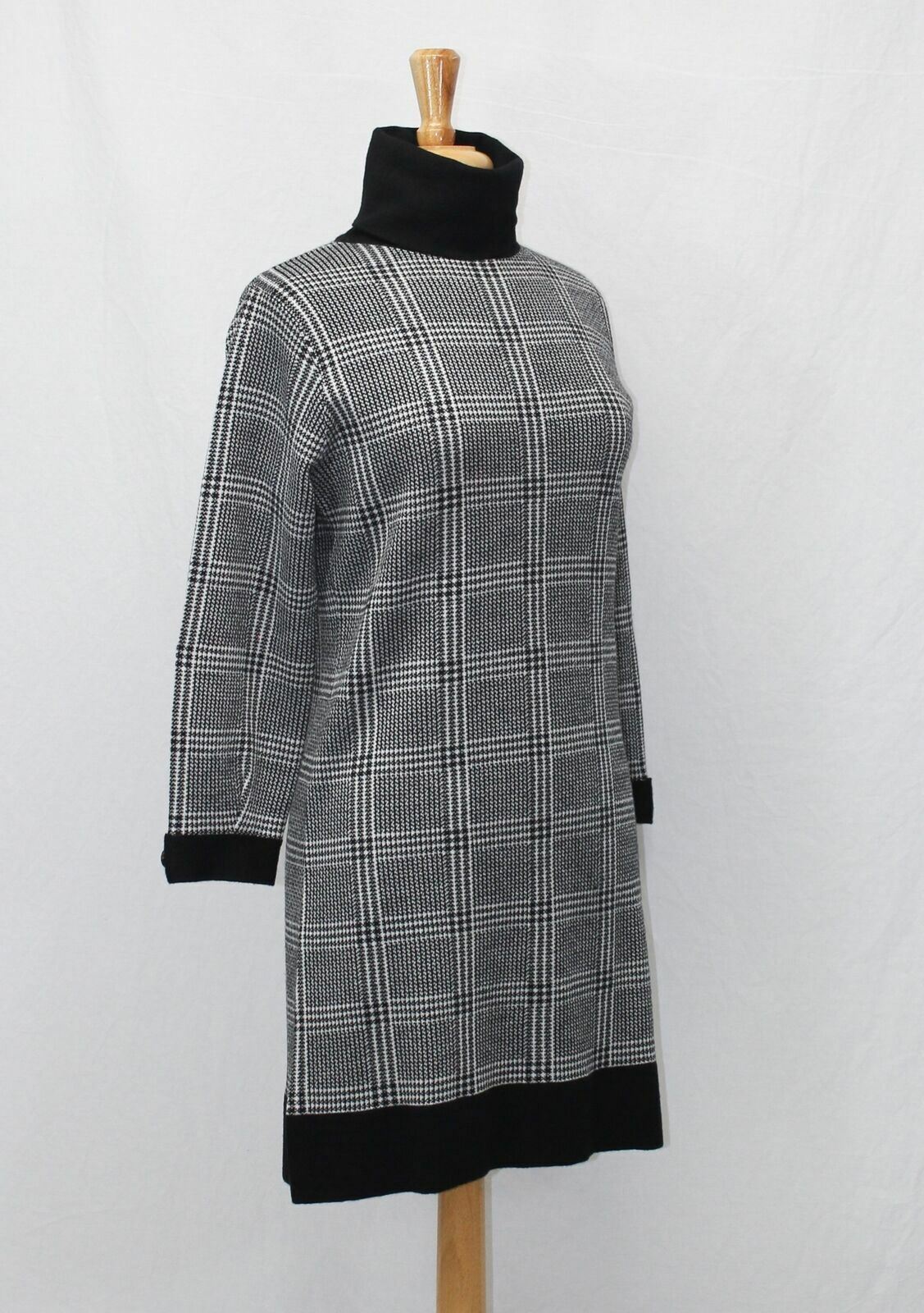 Peter Millar Black White Wool Plaid Turtleneck Sweater Dress Size M