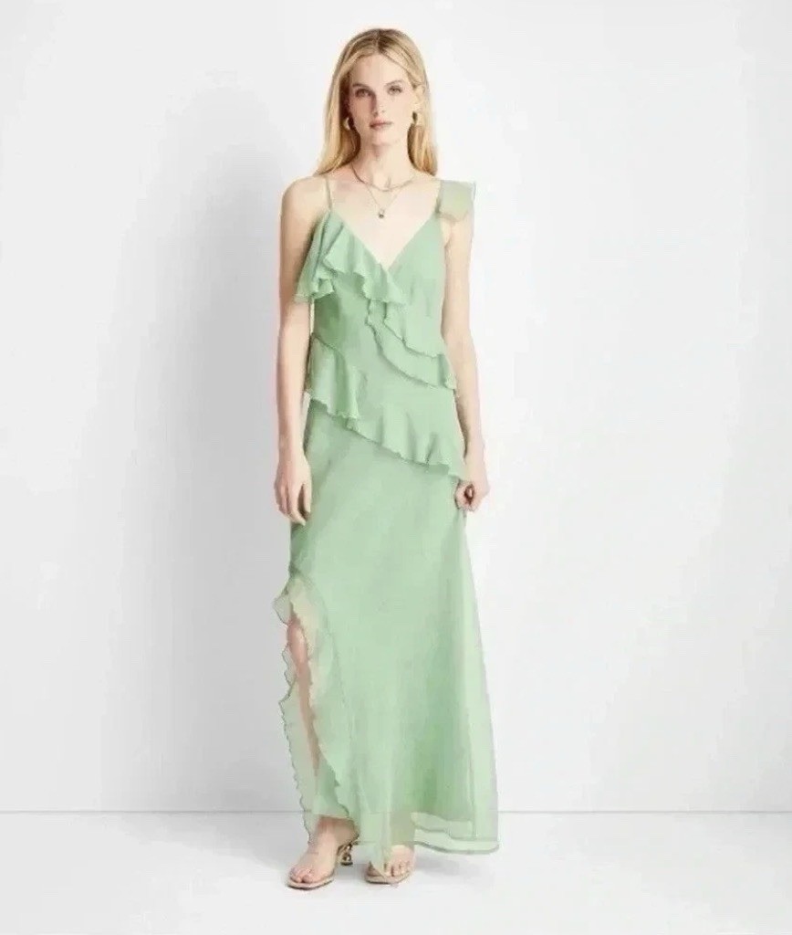 NWT Women’s Ruffle Ankle Length Dress – Future Collective Jenee Naylor Green