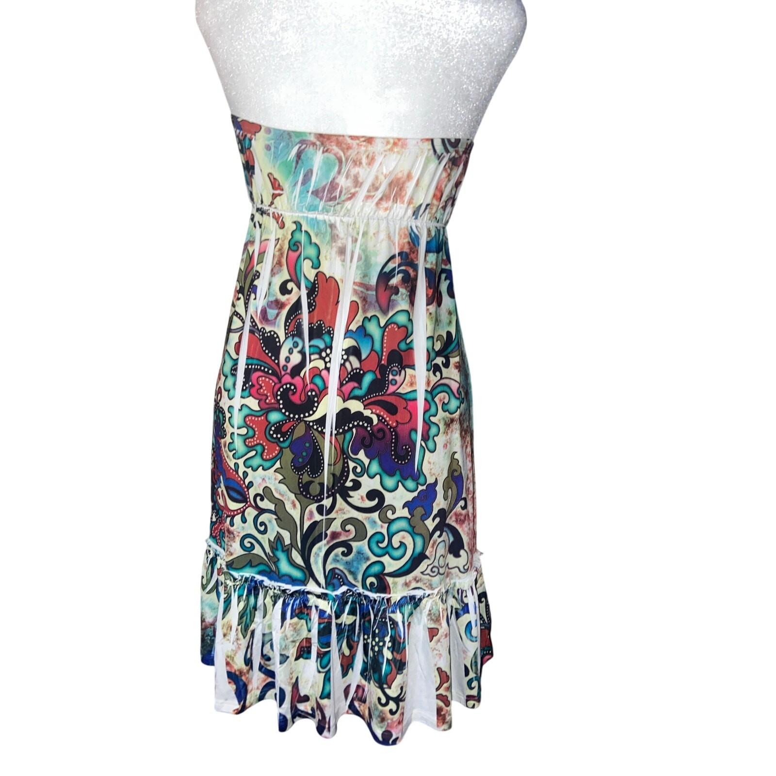Strapless Abstract Print Dress | Summer Statement Midi | Size M