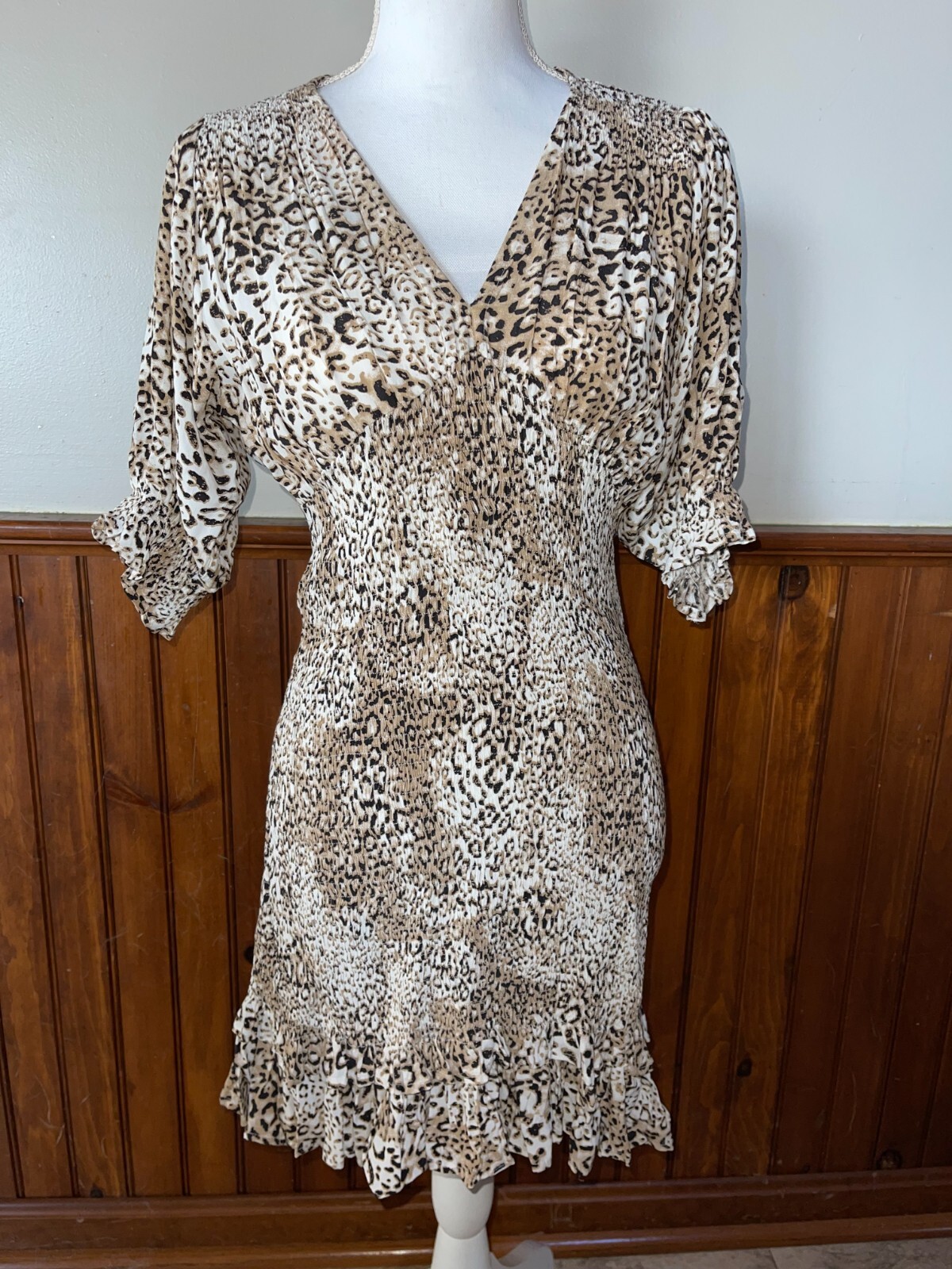Women’s Faithfull the Brand Leopard Smocked Margherita Dress Size 4