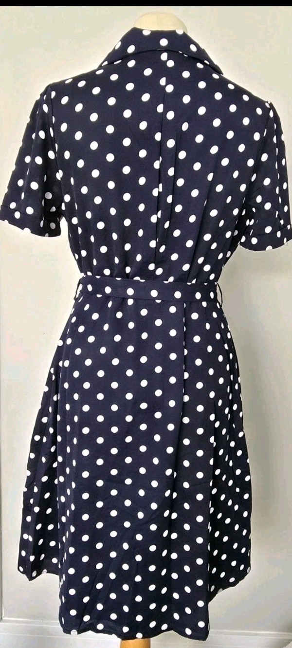 Vintage 1940s 1950s style Navy Blue polka dot Utility day dress Size 10 pockets