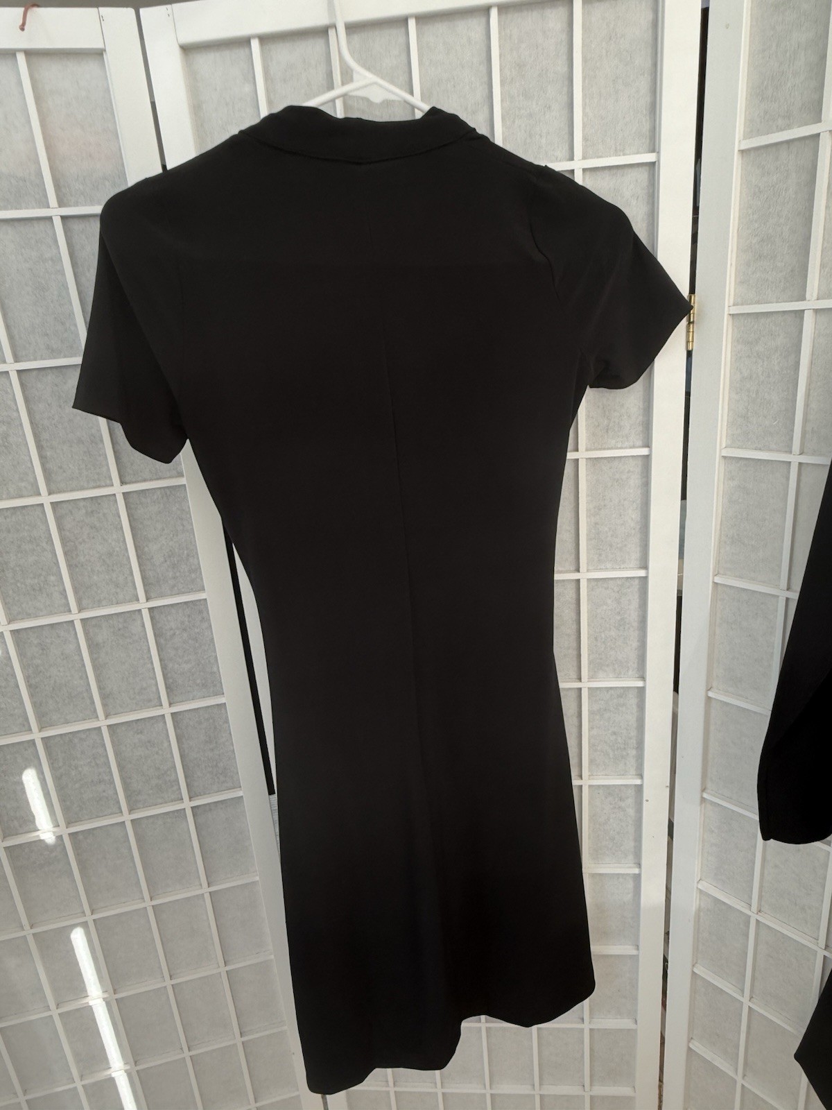 Norma Kamali Black Solid V-Neck Short Sleeve Ruched Faux Wrap Dress XS