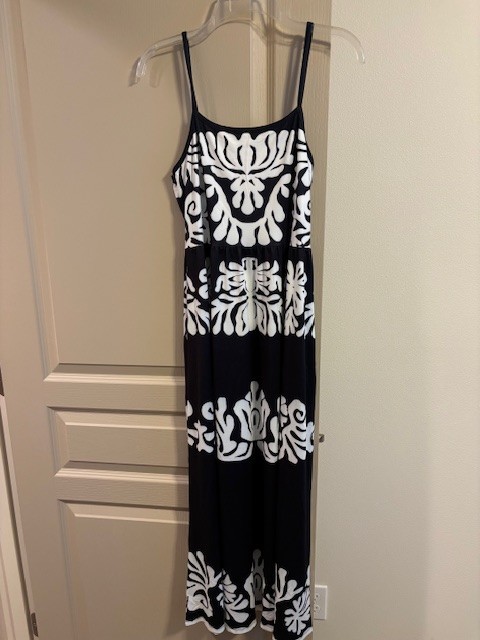 Gavimosa Women’s S Maxi Dress Black/White Print Opaque Poly/Span New WOT
