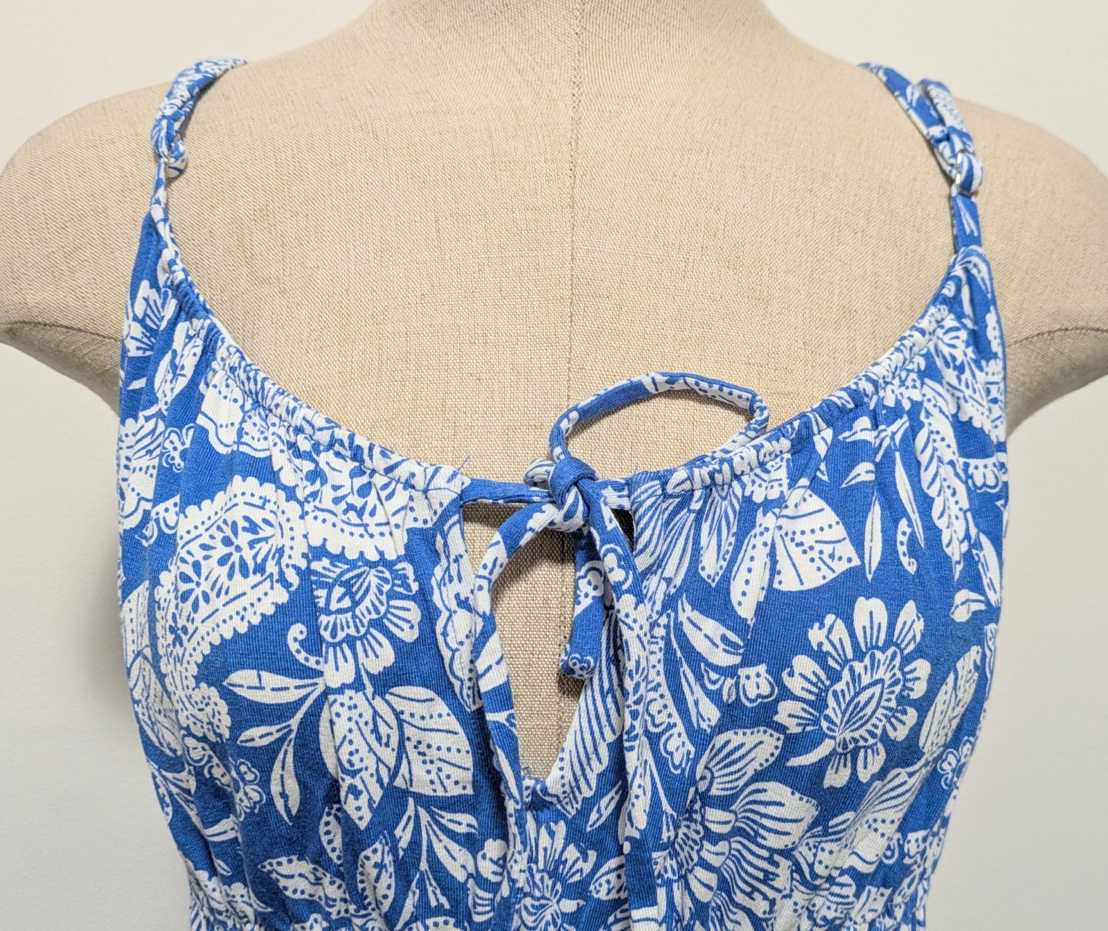 LOFT Blue Floral Paisley Midi Jersey Dress SMALL Summer Resort Beachy Feminine