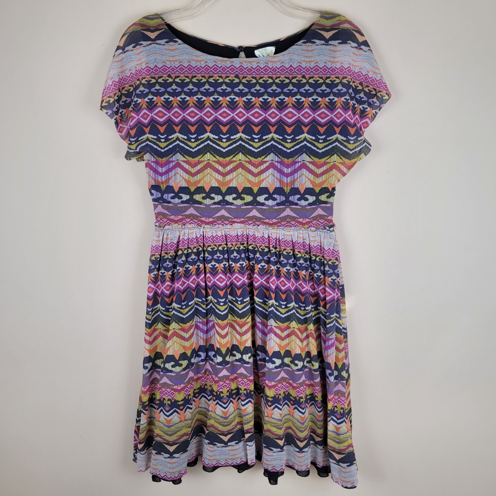 Anhropologie Size S Weston Wear Tribal Aztec Silk Nylon Mini Dress Multicolor