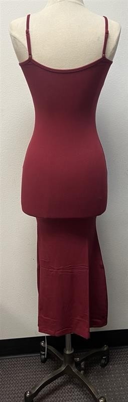 Wecolor Burgundy Ribbed Adjustable Spaghetti Strap Midi Dress Size Medium