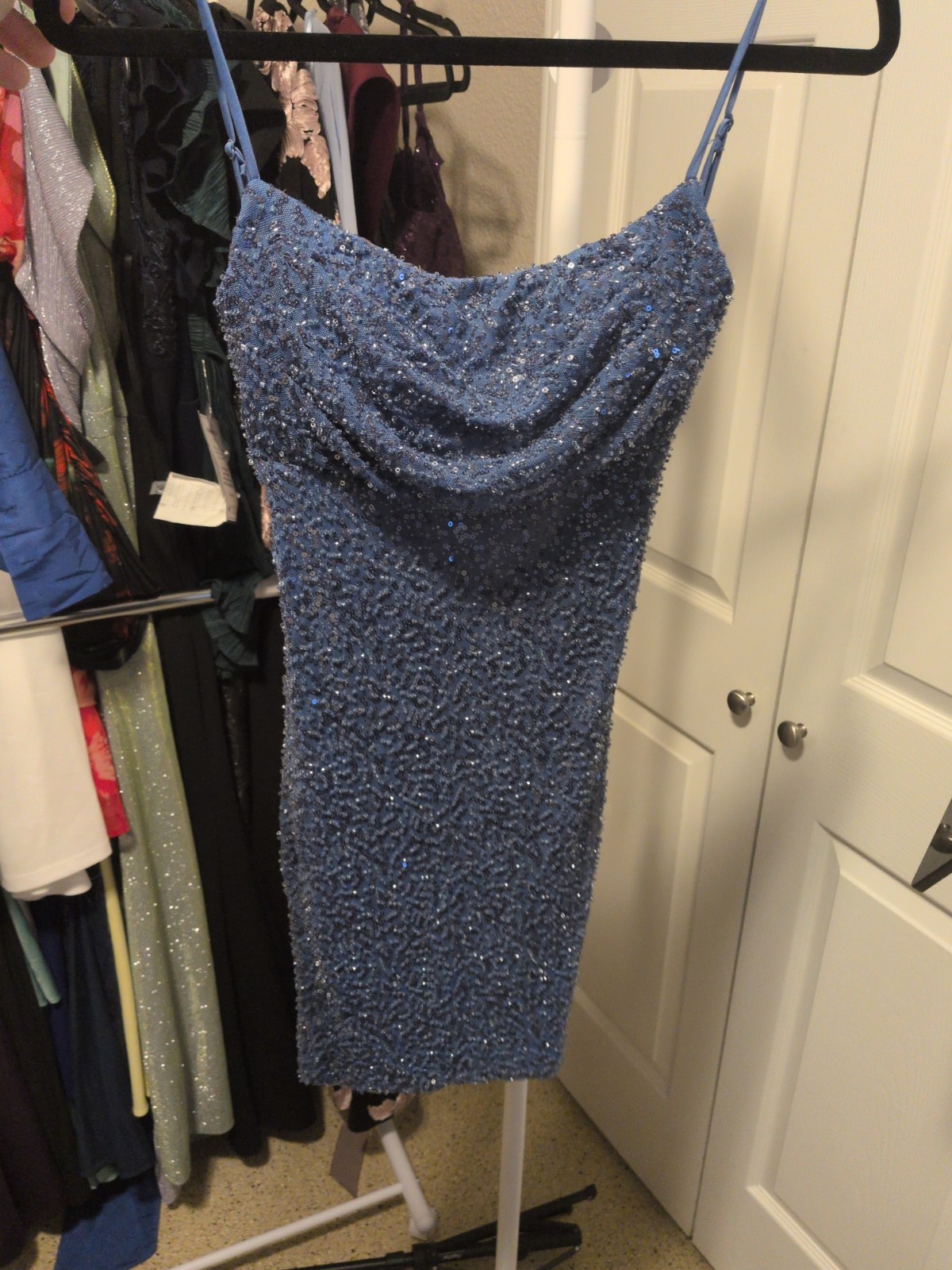 Alex & Sophia Mini Dress Juniors Blue Sequin Size 1/2