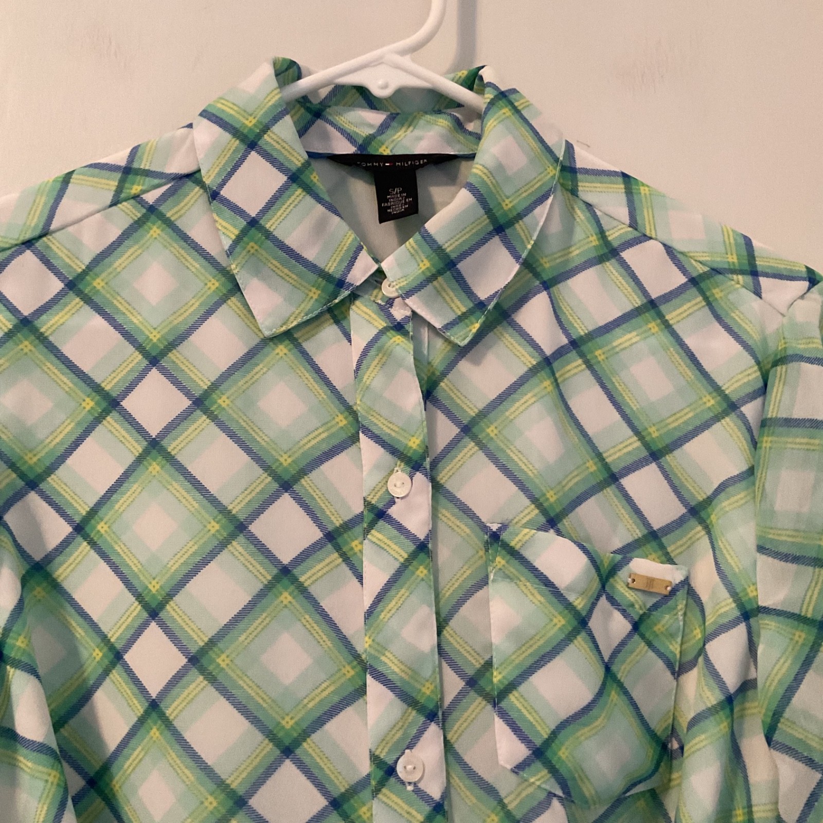 Tommy Hilfiger Green Blue Piaid Long Sleeve Button Down Dress Women’s Sz S/P NWT