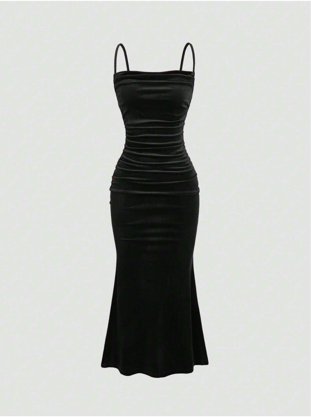 Black MOD Solid Ruched Mermaid Hem Cami Dress Sz XS S M L
