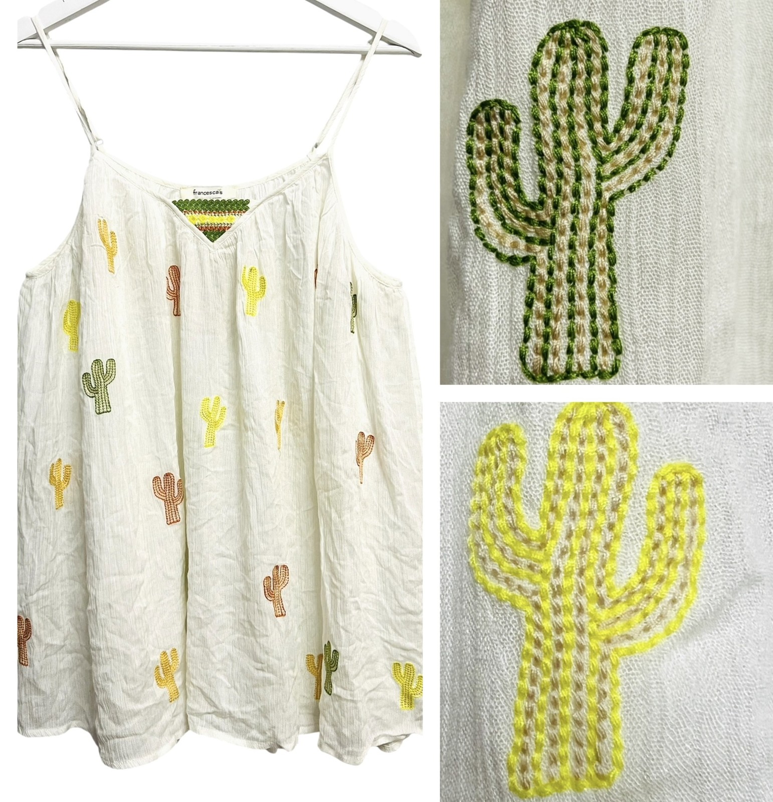 Francesca’s Dress Womens Small Cactus Embroidered Tank Adjustable Strap Boho Sum