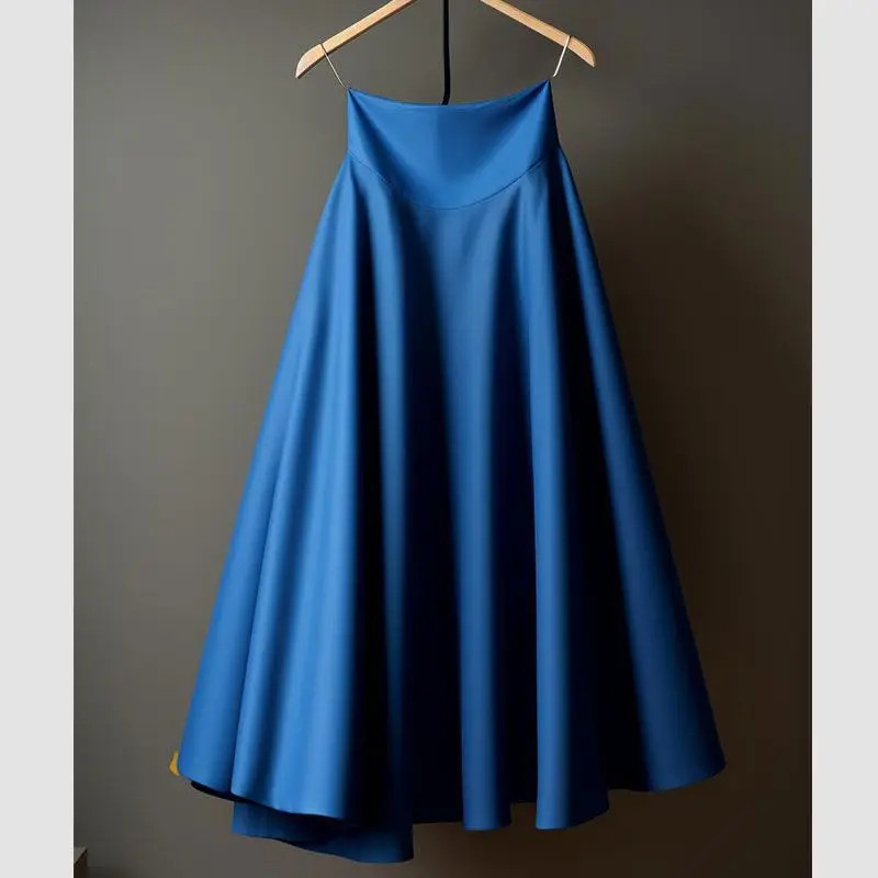 Simplicity Office Lady Spring Women’s Solid Elastic Waist Pleated Asymmetrical F