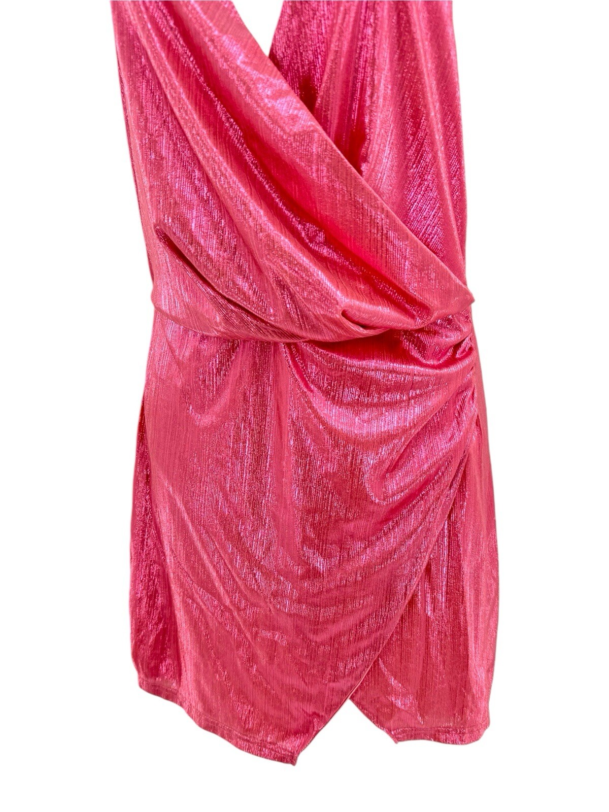 NWT Superdown Missie Wrap Front Mini Dress M Pink Metallic Party Date Night Out