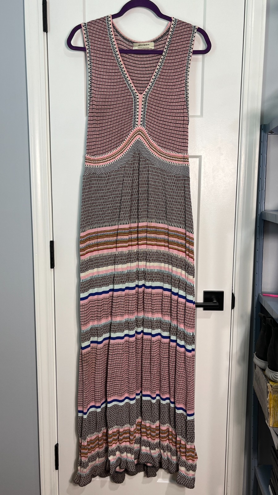 Aldomartins Barcelona Sleeveless Knit Maxi Dress Striped Boho M Made in Spain