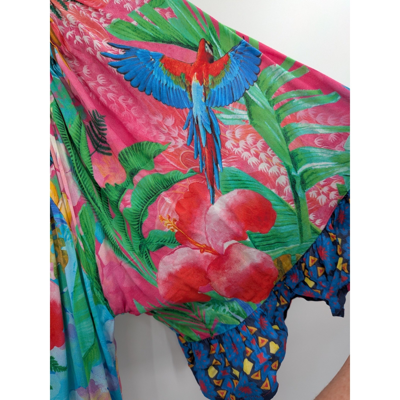 Boho Beach Summer Rare Lulalife Turquoise Tropical Parrot Floral Tassel S Dress