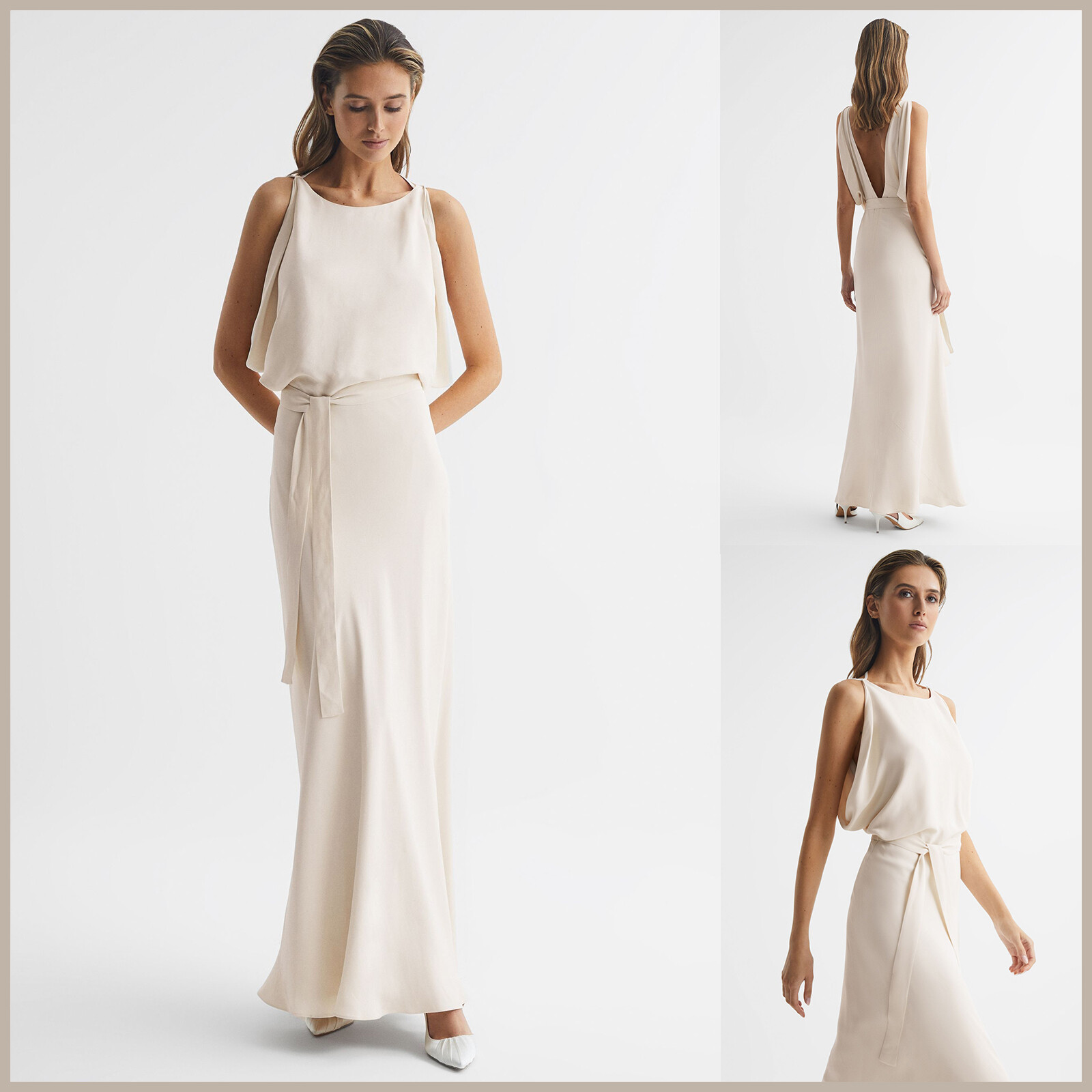 REISS IDA COWL NECK BRIDESMAID MAXI DRESS in Ivory
