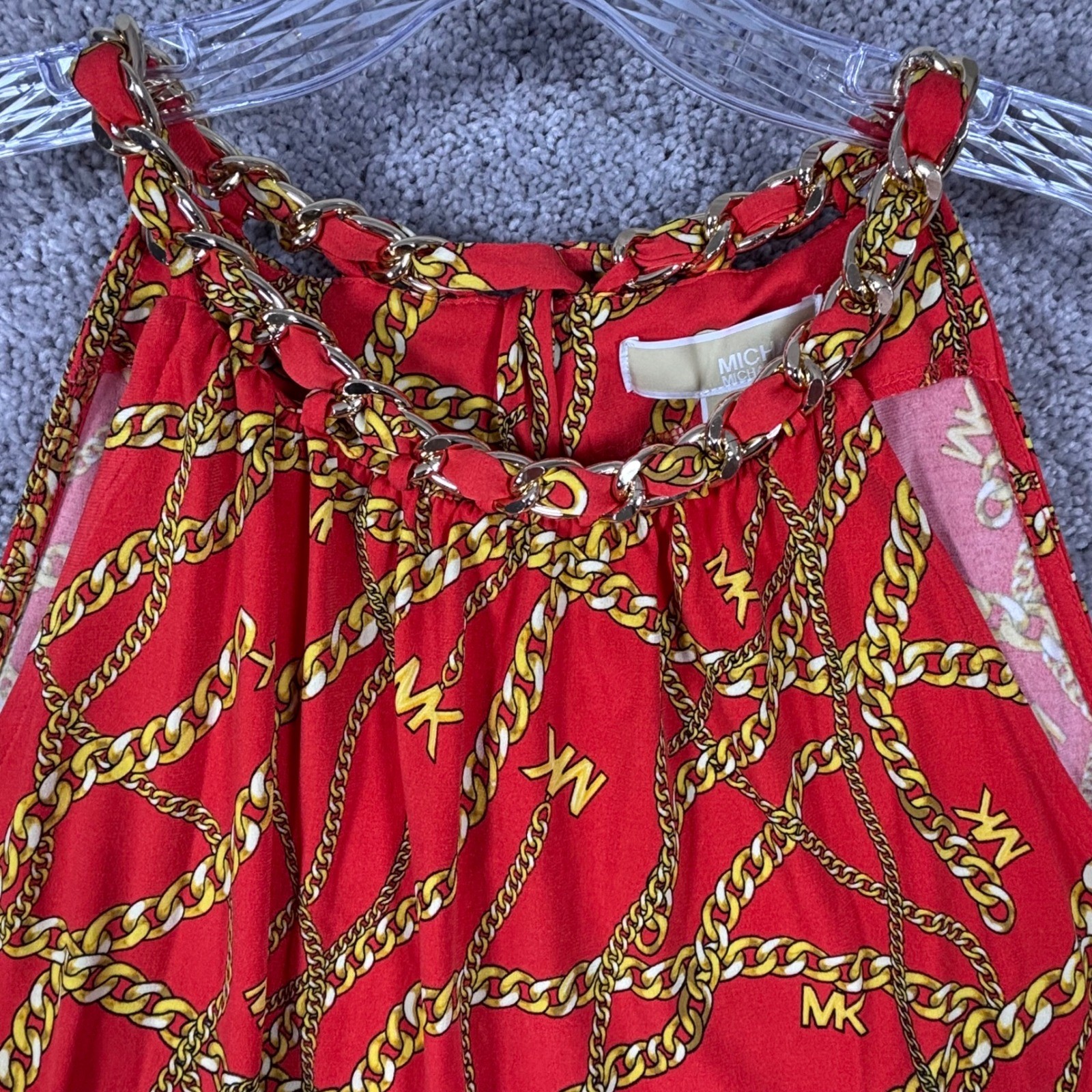 Michael Kors Red Gold Chain Link Halter Neck Maxi Dress Plus Size 3X NWT