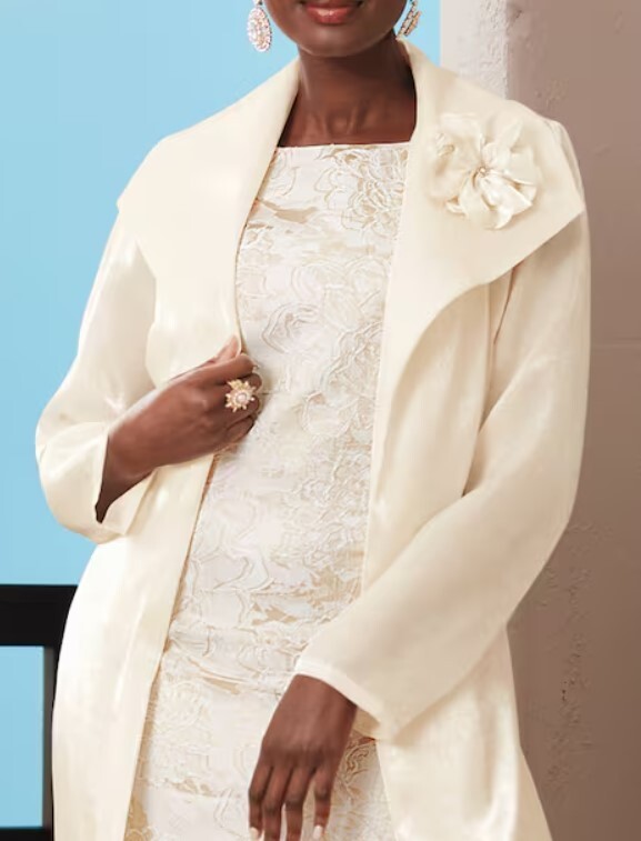 Size 16W PLUS Ashro Ivory Formal Wedding Church Party Omaye Organza Jacket Dress