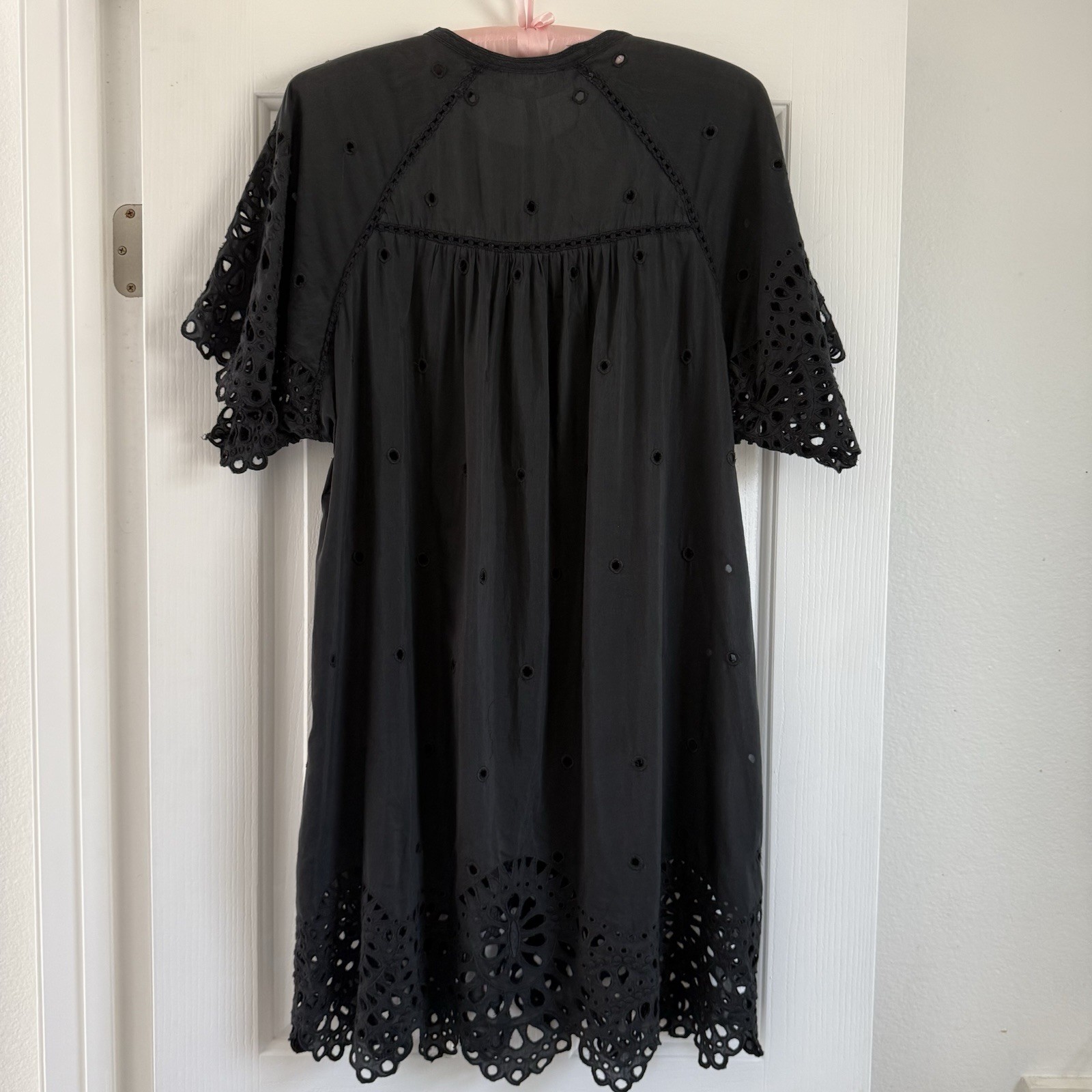 Isabel Marant N°1501 Black Cotton Silk Eyelet Boho Mini Dress Tunic FR 38 US 6