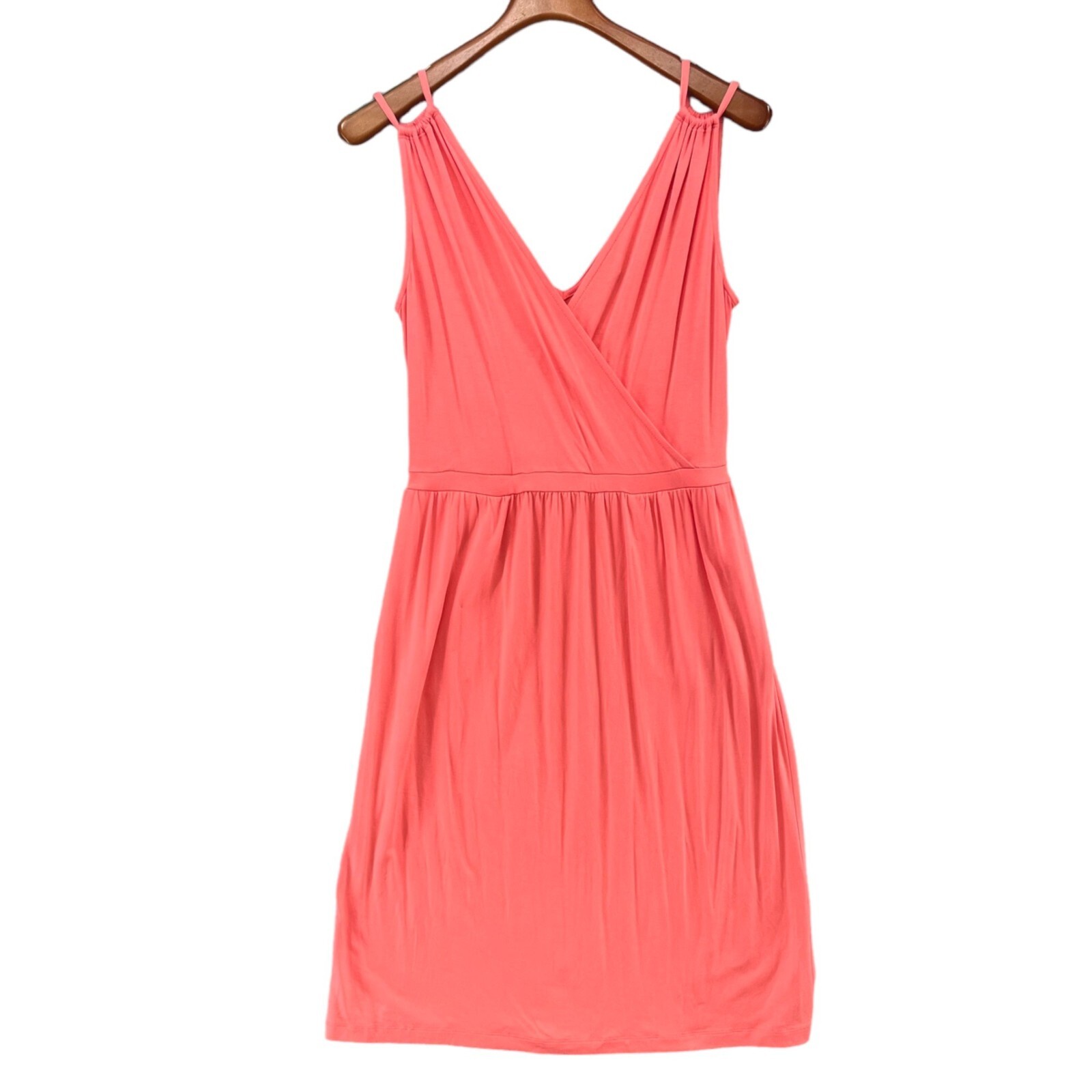 Banana Republic Goddess Dress Light Coral Cross Front Sleeveless Faux Wrap Sz M