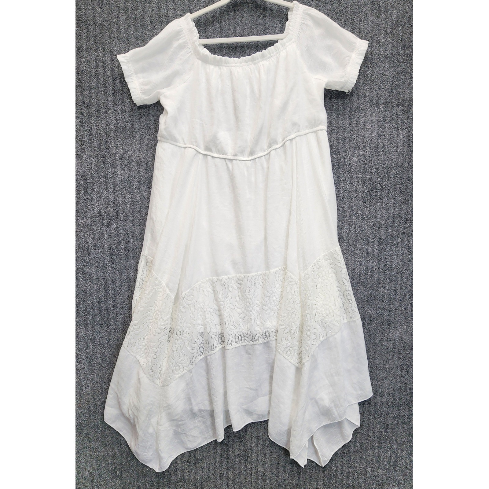 J Gee Women Boho Cottagecore Lace Handkerchief Hem Midi Dress Plus Size 3X