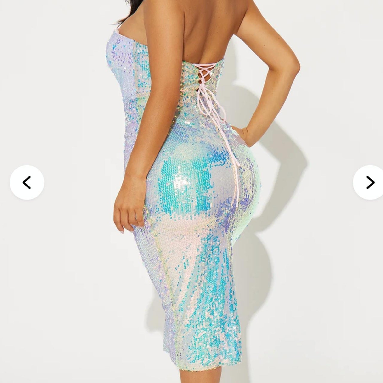Strapless Sequin Midi Dress with Corset Tie Back Party Dress