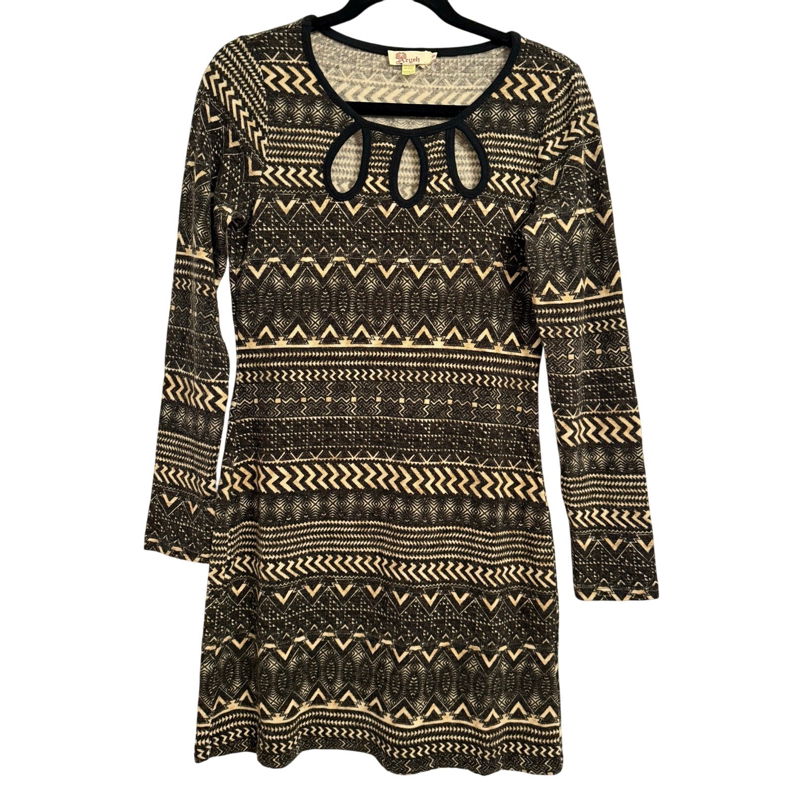 Aryeh Women’s S Aztec Teardrop Cut Out Neck Lg Sleeve Knit Bodycon Sweater Dress