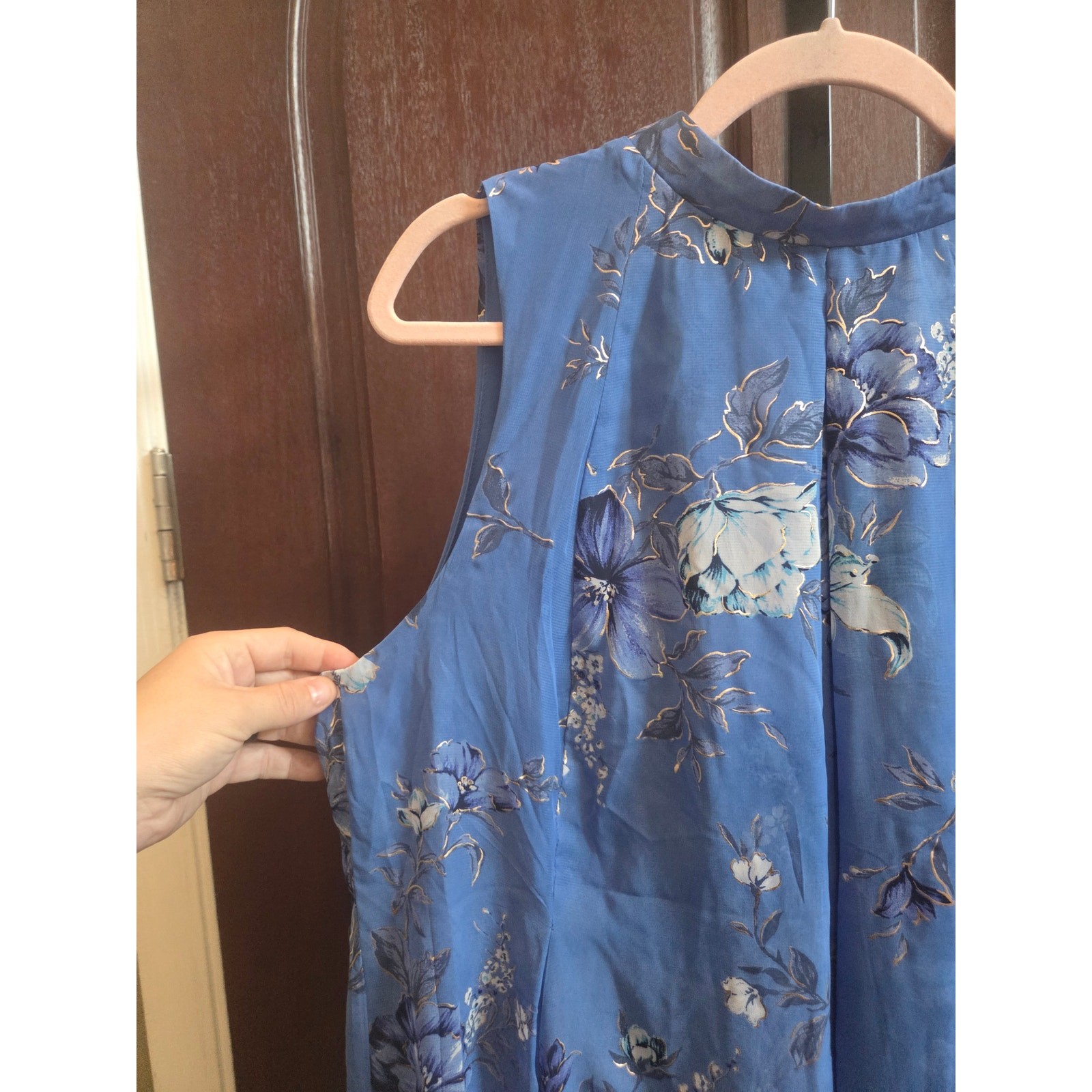NWT Lane Bryant Blue Floral Mock Neck Sleeveless Shift Midi Dress 14/16