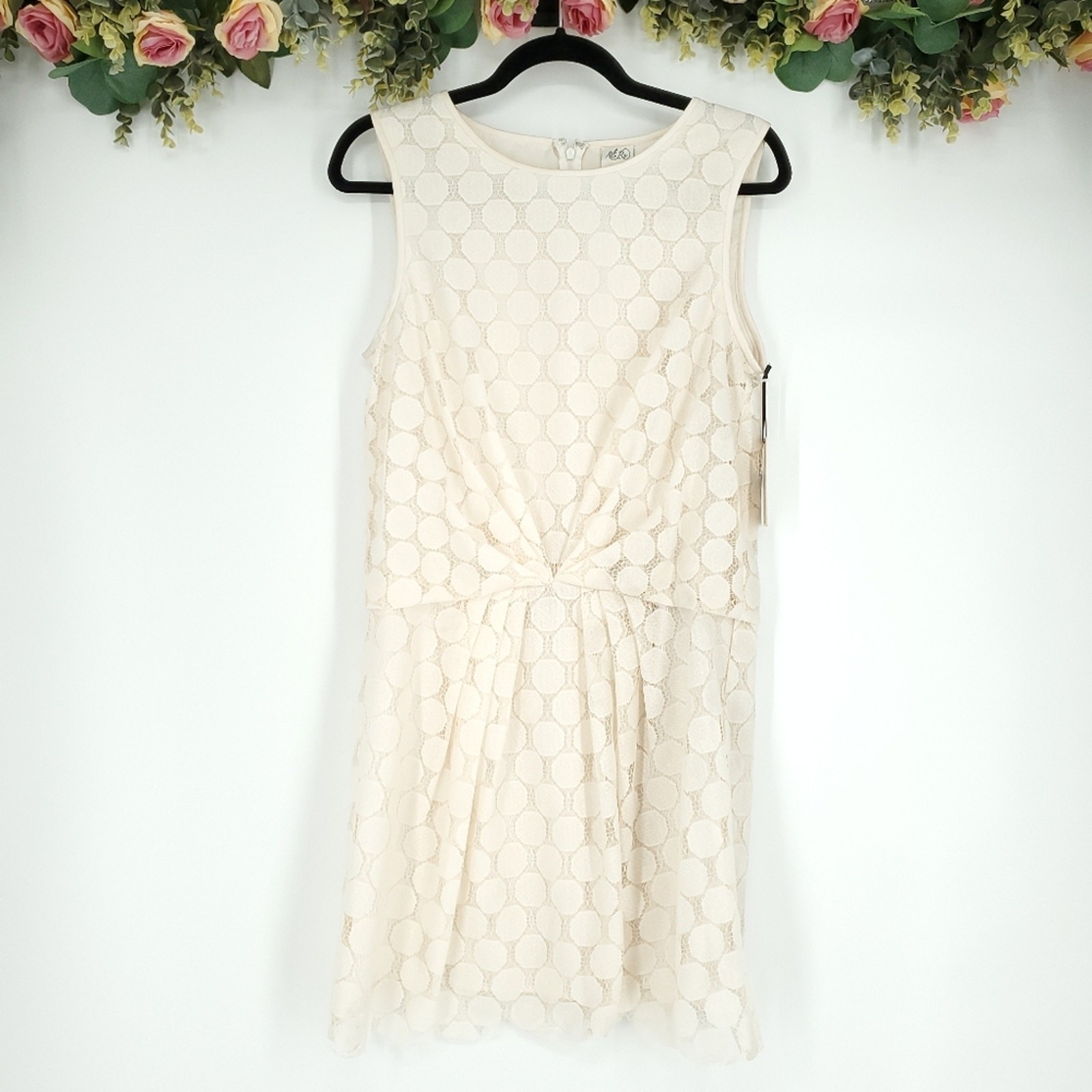 Ali Ro Dot Lace Knot-Front Sleeveless Off White Dress Size 6 NWT