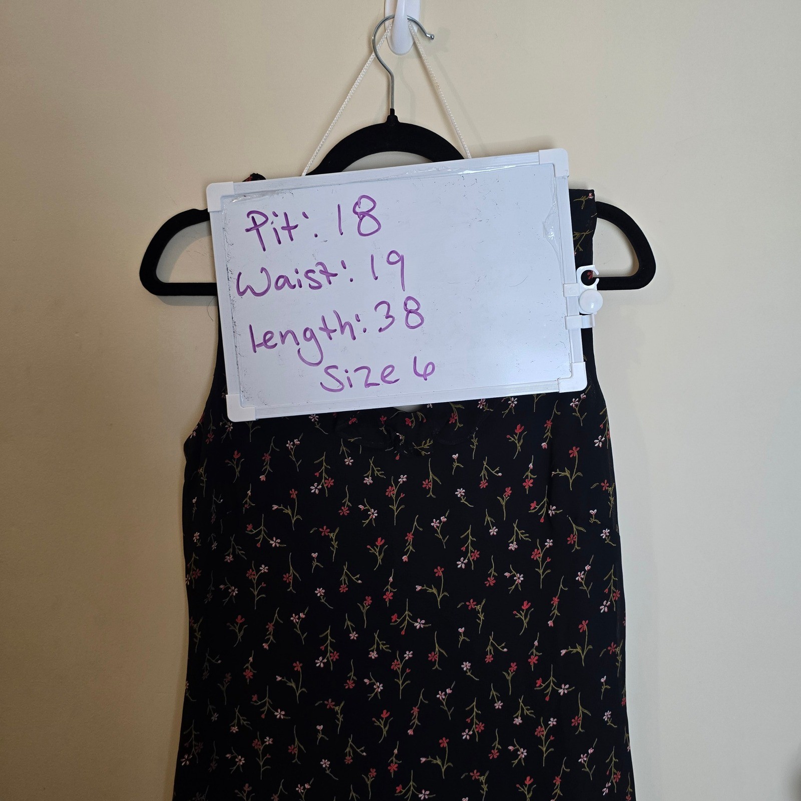 David Warren New York Black Floral Ruffle Midi Dress Sleeveless Rayon Size 6