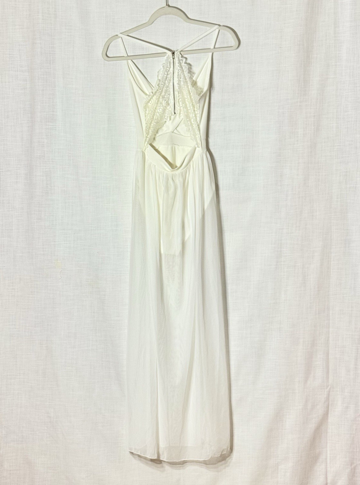 Cherry Mellow Ivory Lace Halter Open Back Chiffon Maxi Dress SP Bridal Romantic