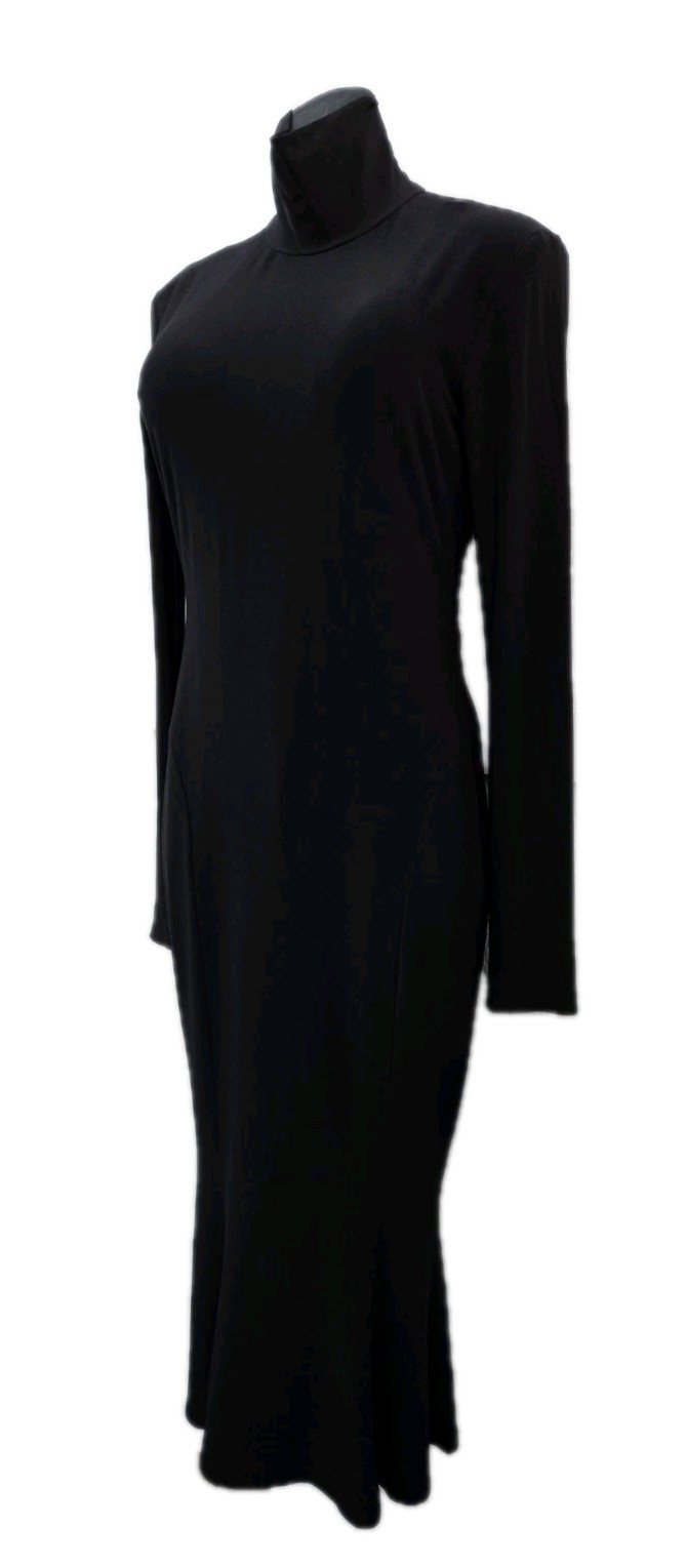 NWT Norma Kamali Sz M (38) Long Sleeve Turtleneck Midi Dress Black Fishtail New!
