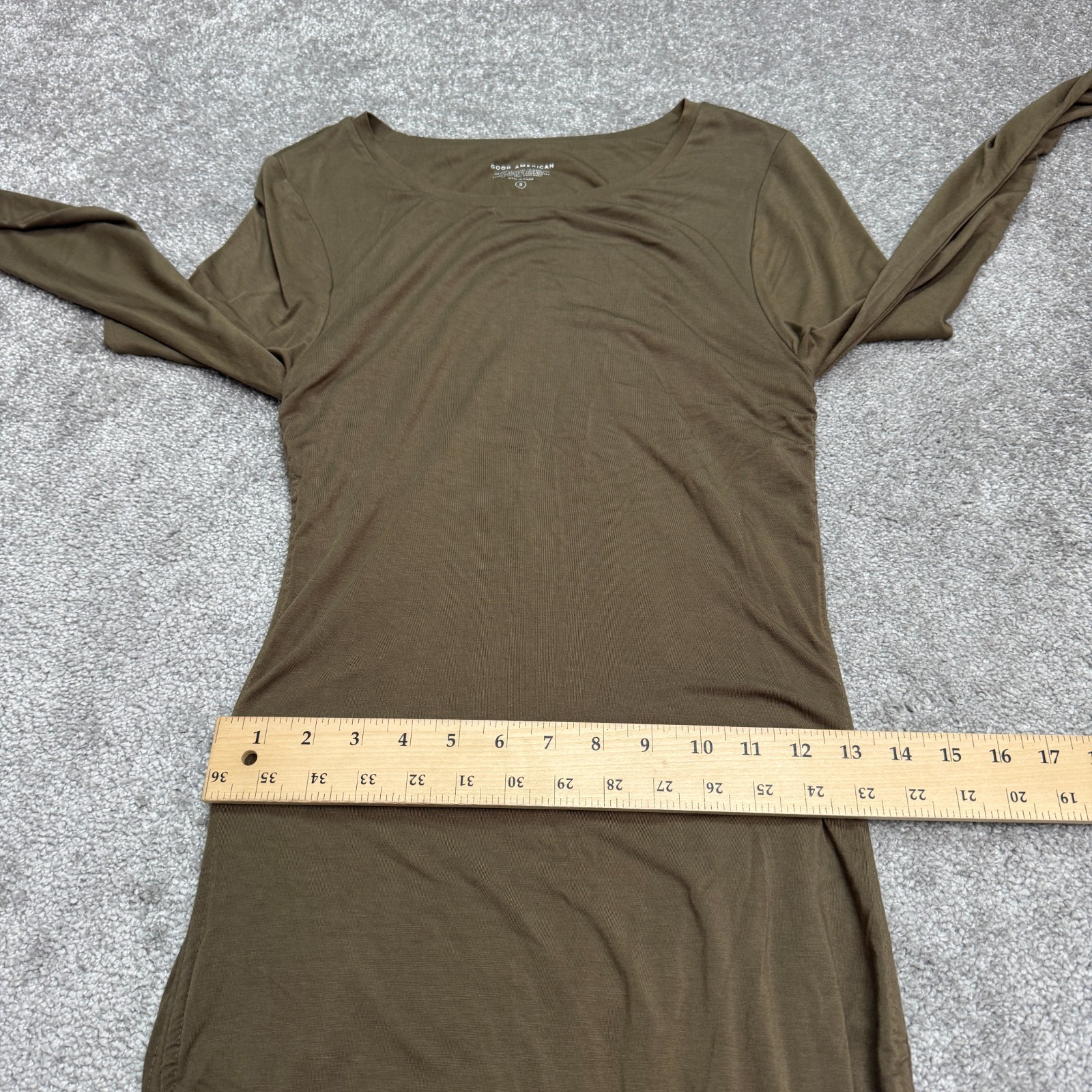 Good American Ruched Maxi Dress Womens 3 Large Green Long Sleeve Rayon Stretch