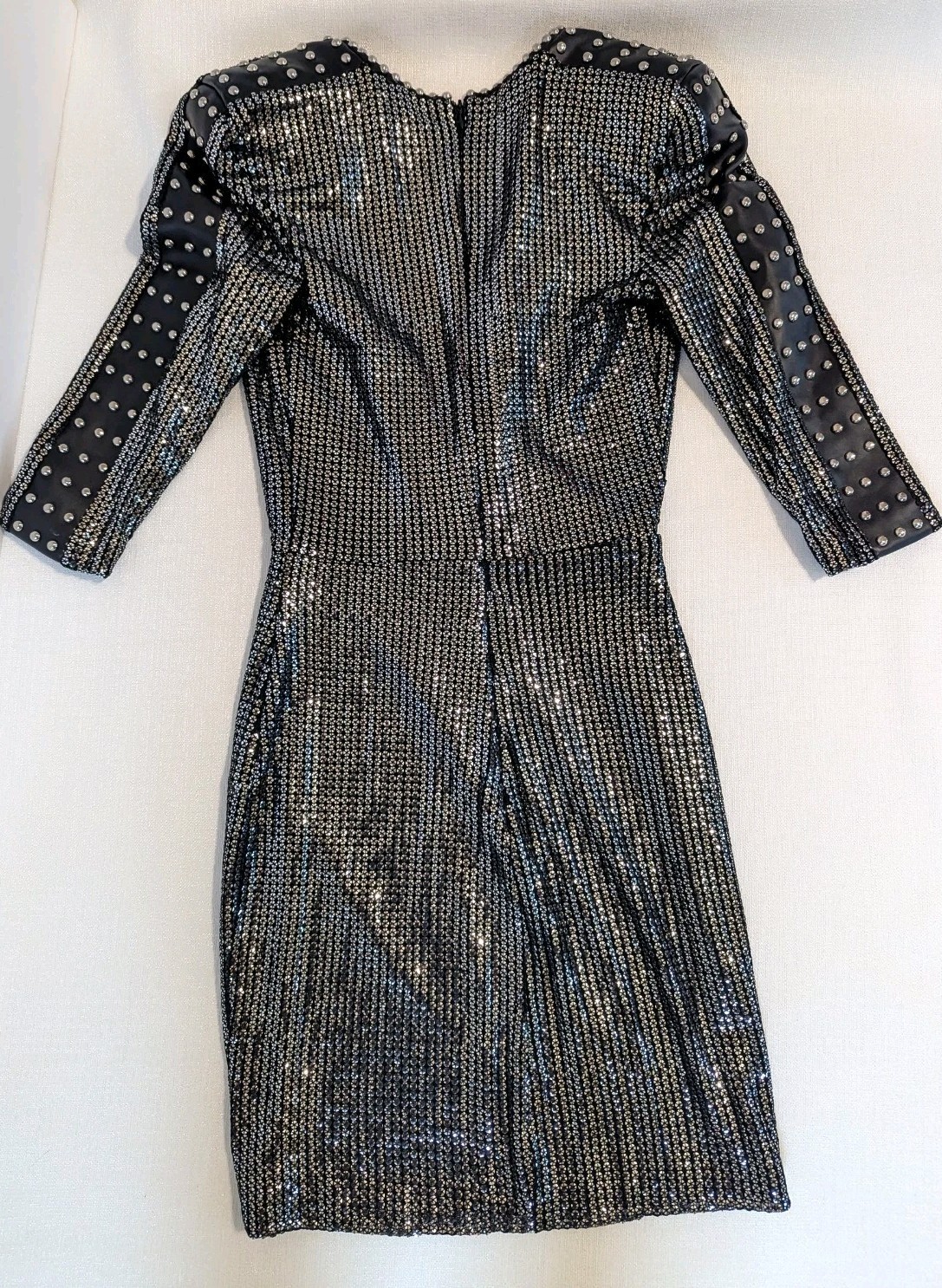 Nadine Merabi Katia Black W/Silver Sequin Mini Dress NWT Size Small