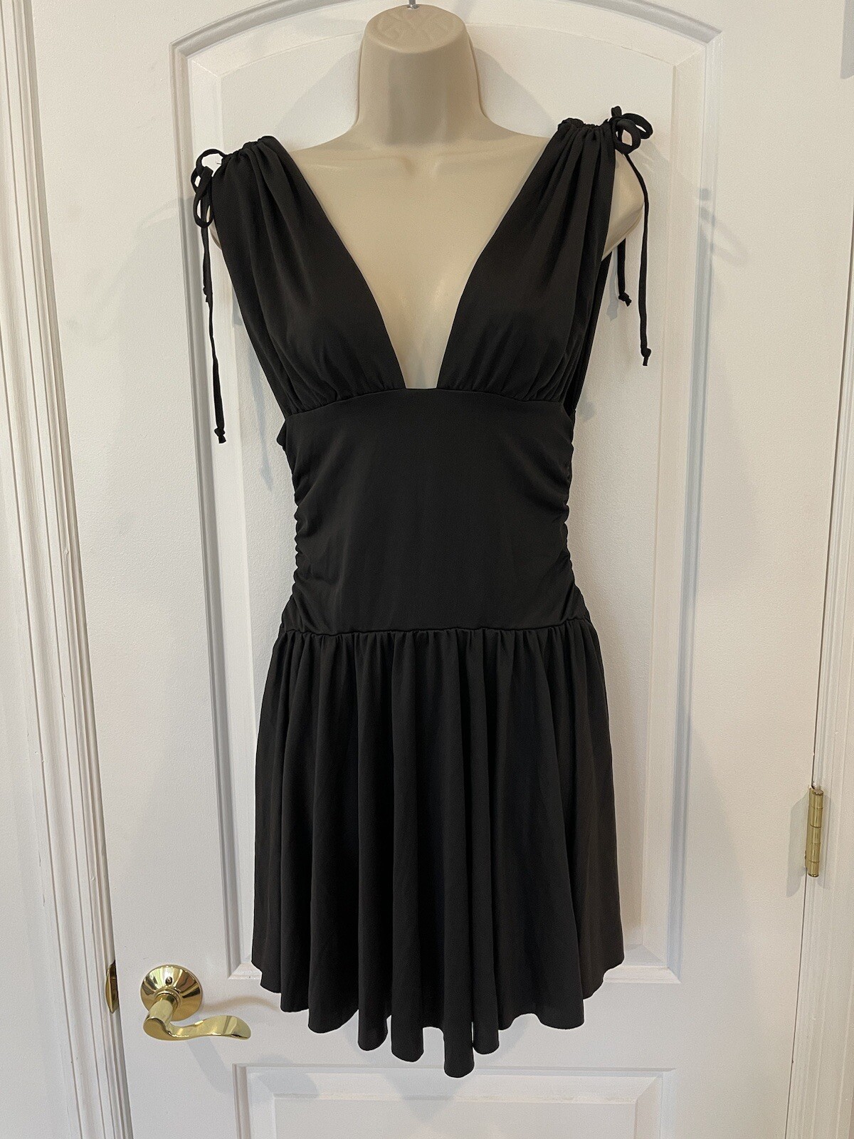 Bersy Black XS/S Rouched Cocktail Party Mini Dress Wedding Empire Waist Jersey