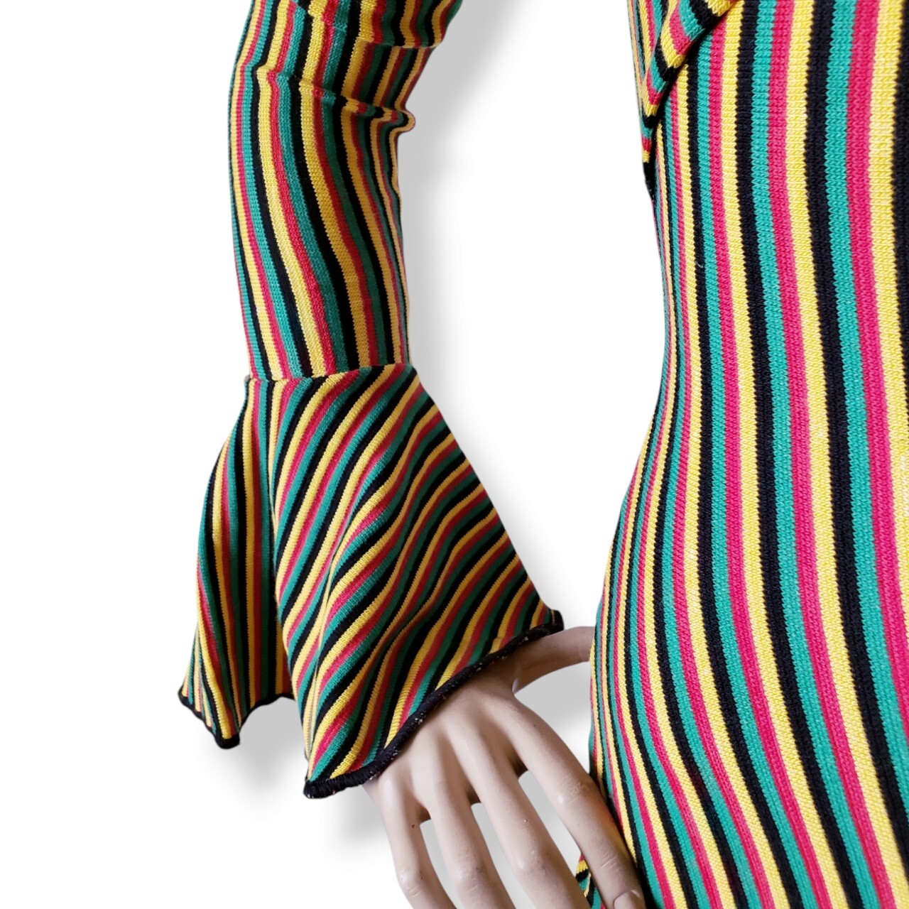 Rasta-Jamaican Colors Size Small Tie Front Bodycon Dress with Bell Sleeves