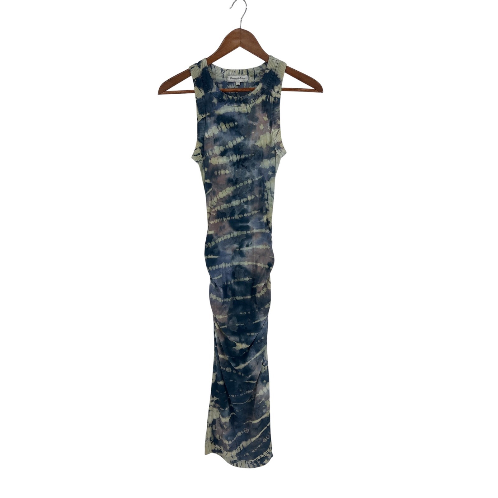 Michael Stars Wren Double Dye Blue Tie Dye Ruched Midi Dress XS