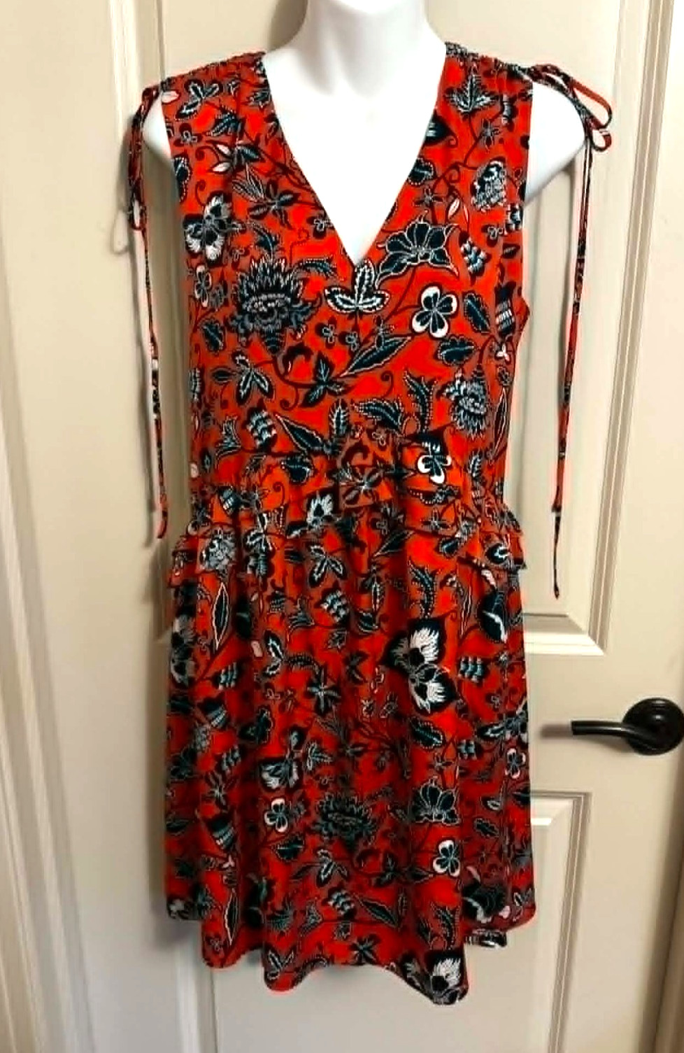 NORDSTROM SIGNATURE Brilliant Orange/Navy Floral SILK Blend Shift Dress ~ Size 6