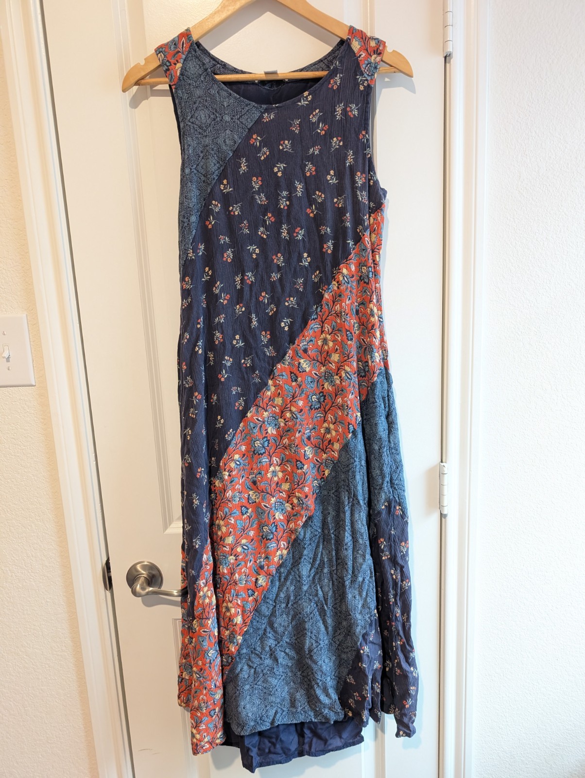 Coldwater Creek Womens M Dress Patchwork Boho Hippie Cottagecore Colorful Pocket