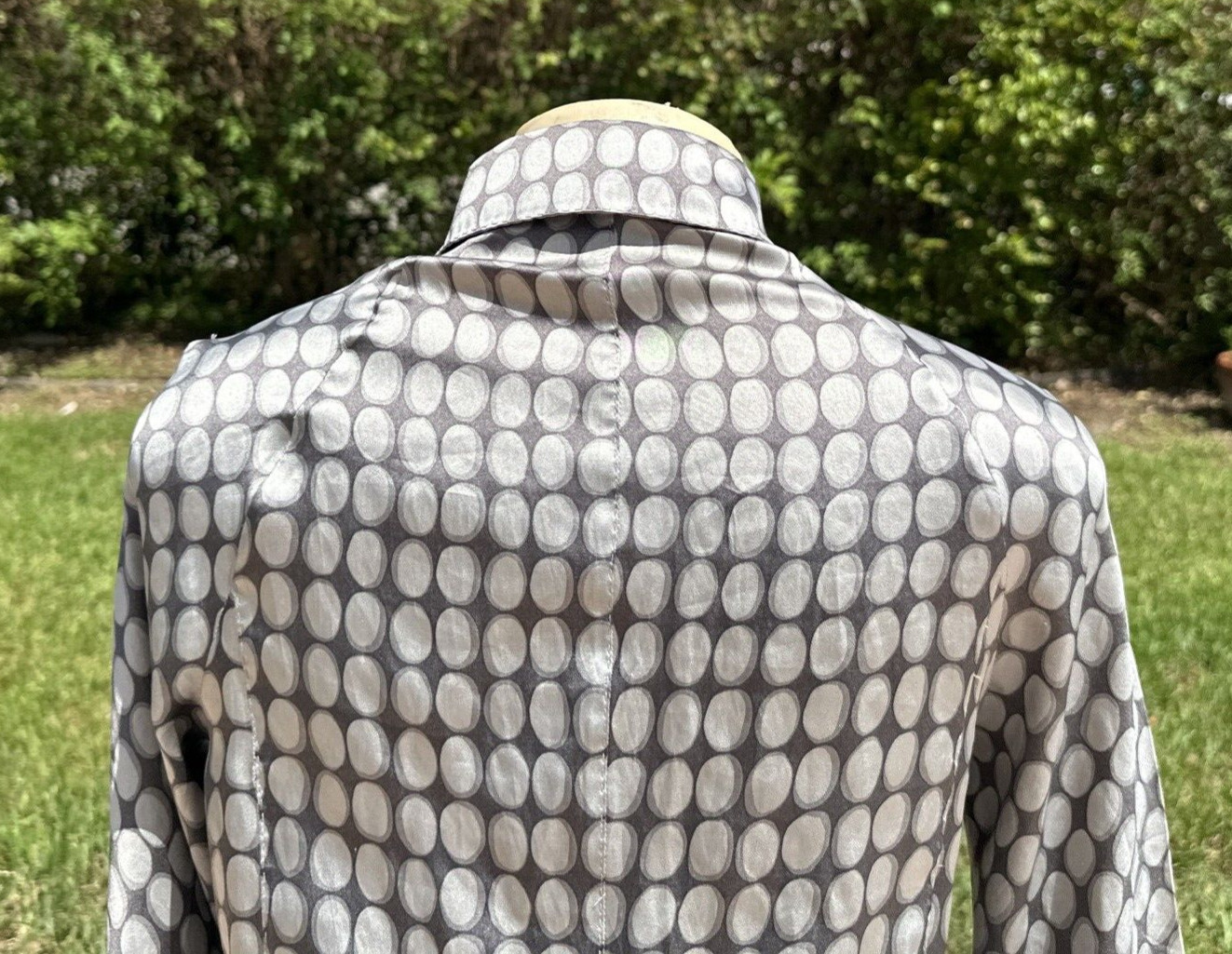 MALO GRAYS SILK PRINT BUTTON FRONT 3/4 SLEEVES CASUAL DRESS Sz 40 MADE IN ITALY
