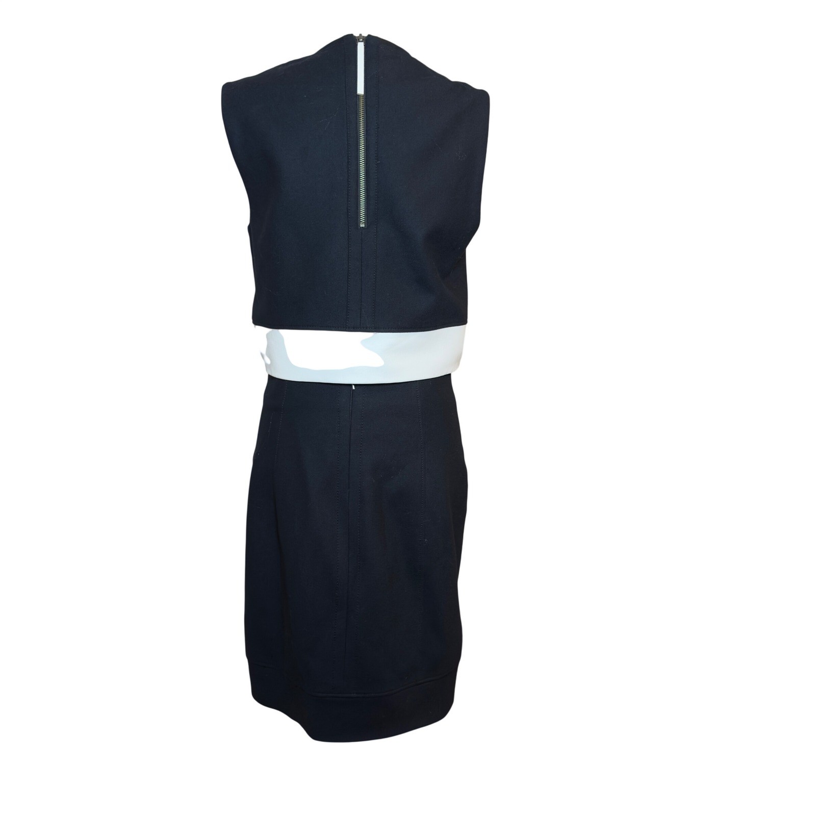 Helmut Lang Black Wool Blend Leather Trim Sheath Dress E09HW610 Womens 6 USA