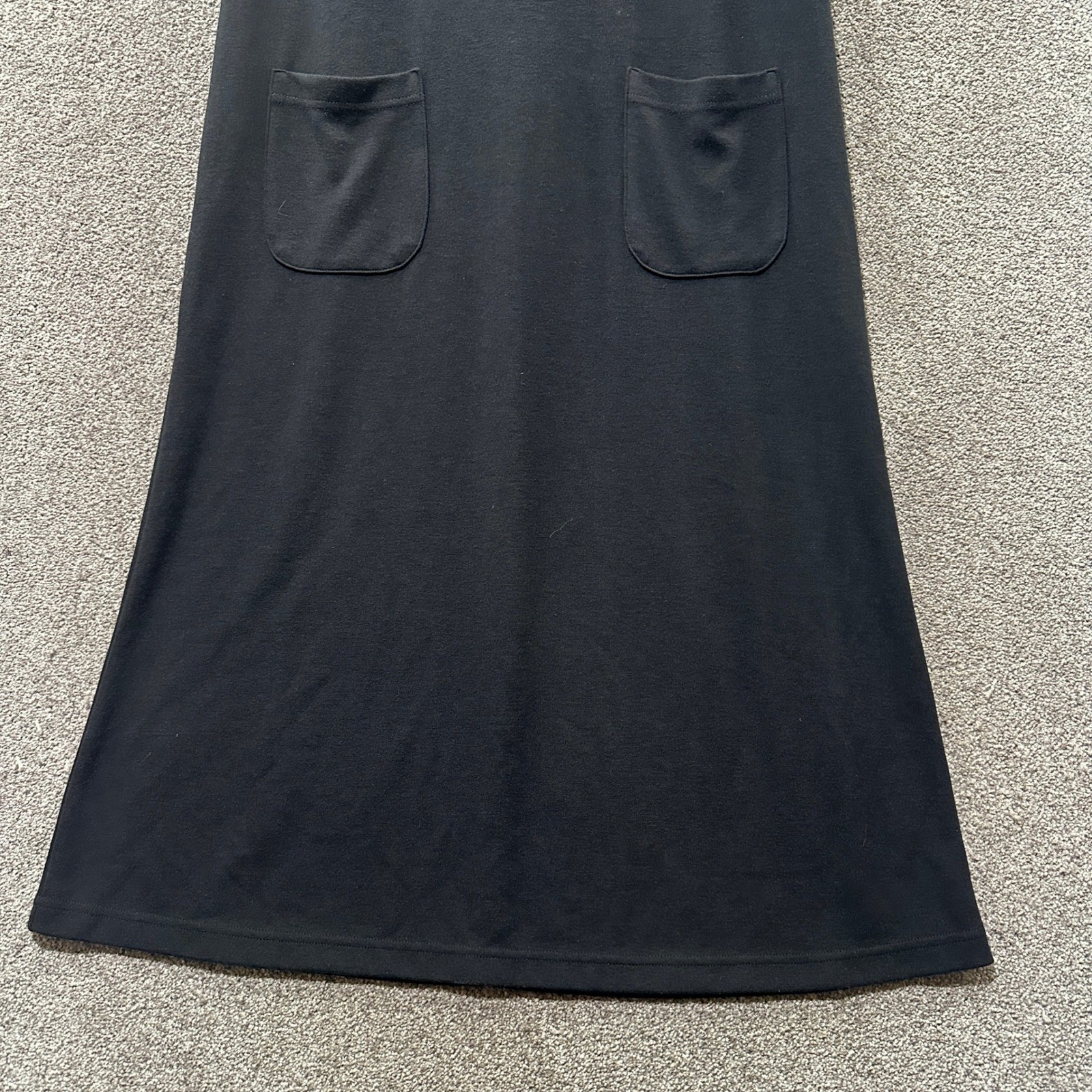 Freeport Studio Midi Dress Small Petite Black Ponte Sleeveless V Neck Pockets