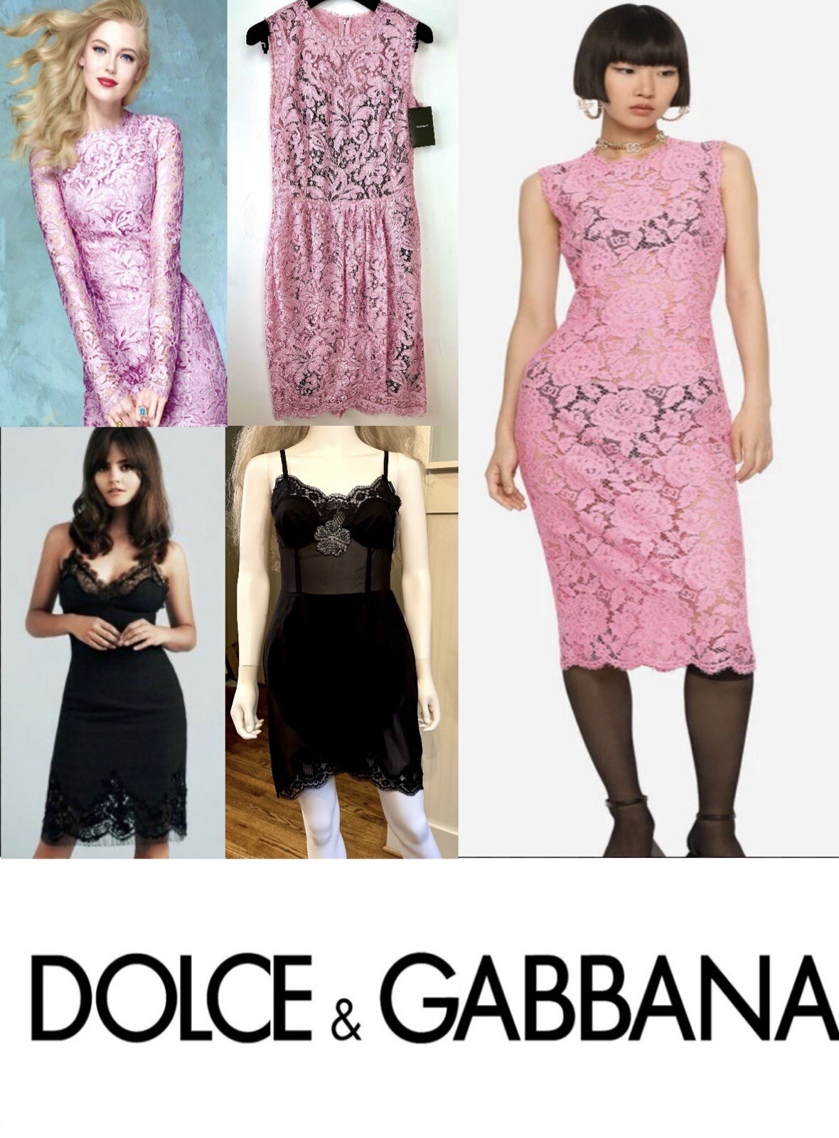 3k Dolce & Gabbana 2017 2024 Pink Black Lace 2 Dress Set LOT 38 40 2 4 6 S M Top