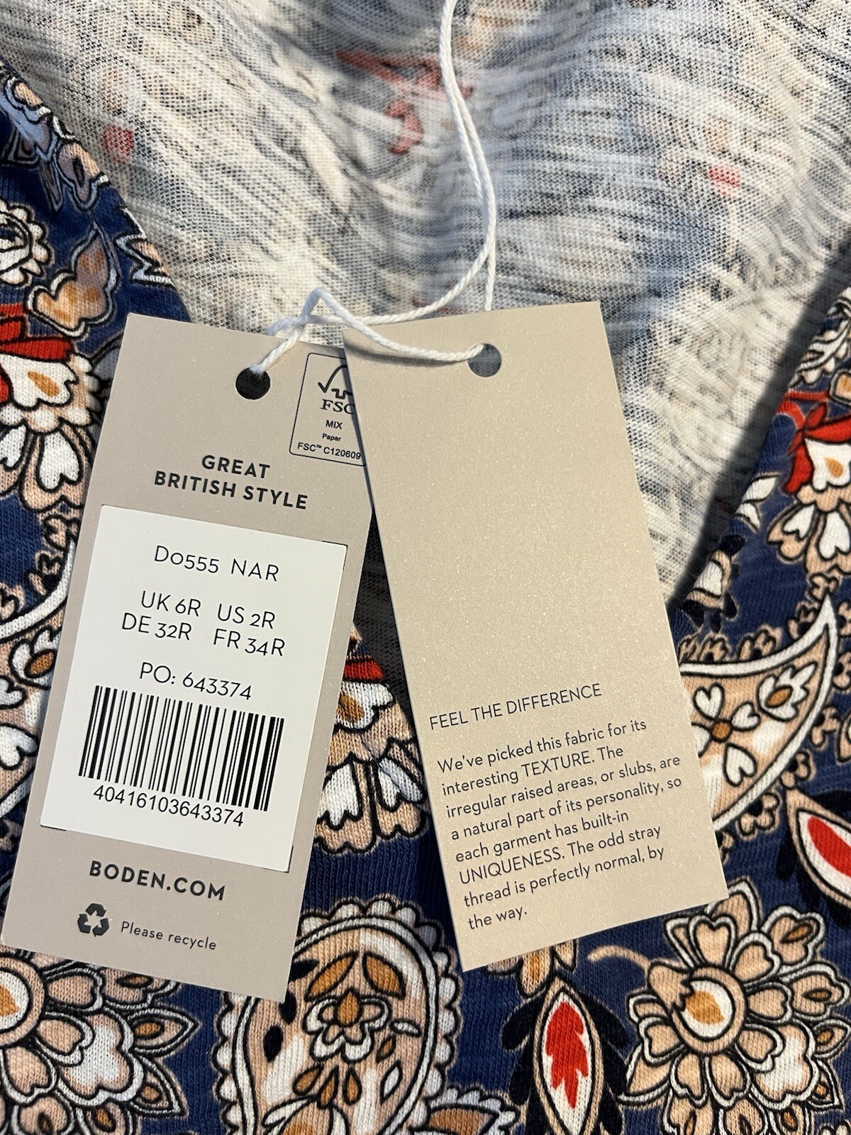 NWT BODEN V Neck Puff Sleeve Paisley Print Jersey Mini Dress 100% Cotton Sz 2R