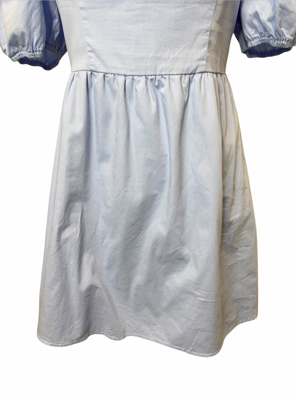 COPPER KEY Light Blue Cotton Poplin Square Neck Puff Sleeve Mini Dress, Large