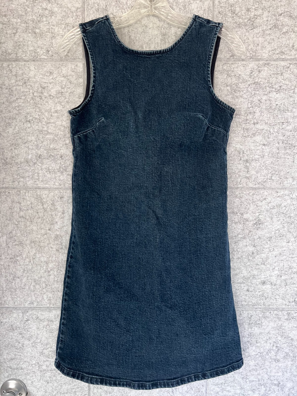 ASOS Dark Stretch Wash Blue Denim Mini Jumper Dress V Back US 4 UK 8