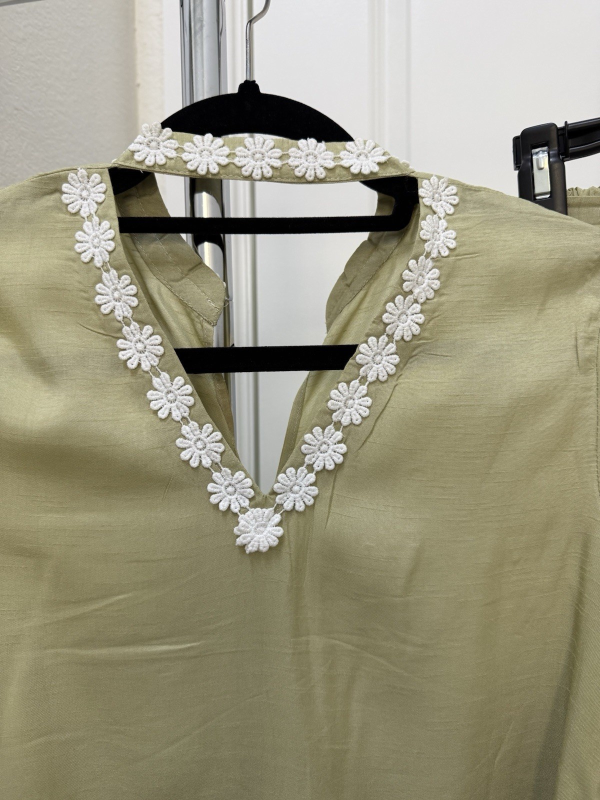 Two pcs sage green balloon sleeves top and straight pants Zainab Zulfiqar